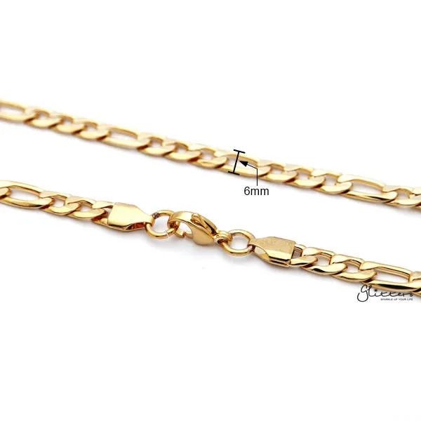 Bracelets 18K Gold IP Stainless Steel Figaro Chain Mens Necklaces 6mm width 61cm length Glitters