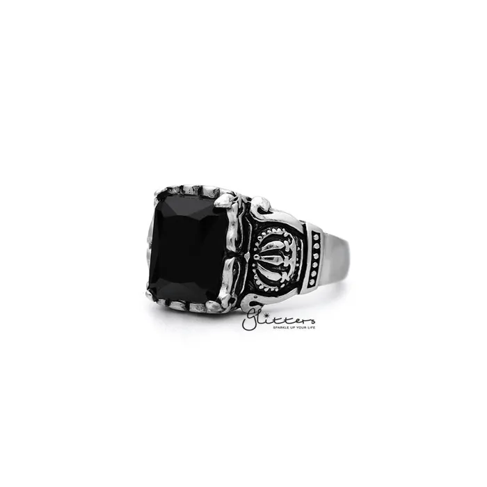 Bracelets Antiqued Stainless Steel Casting Mens Rings with Black Rectangle CZ Glitters Bracelets Antiqued Stainless Steel Casting Mens Rings with Black Rectangle CZ Glitters