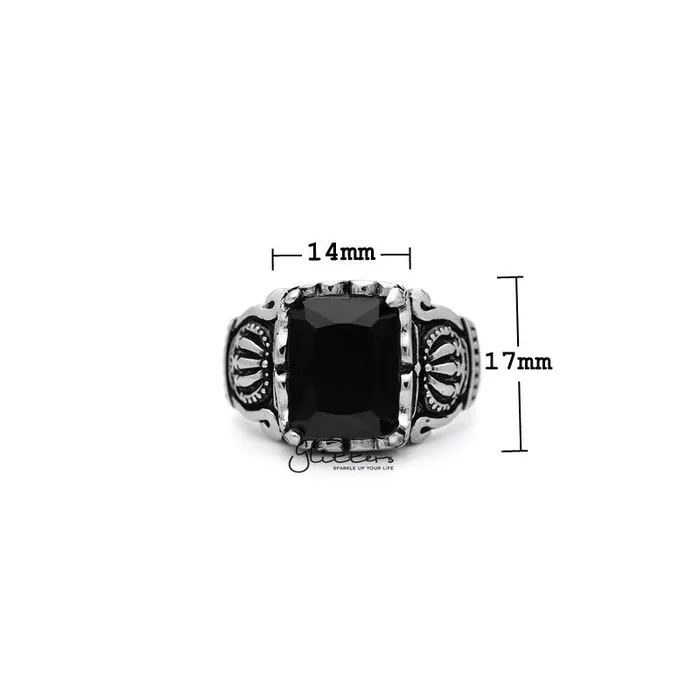 Bracelets Antiqued Stainless Steel Casting Mens Rings with Black Rectangle CZ Glitters