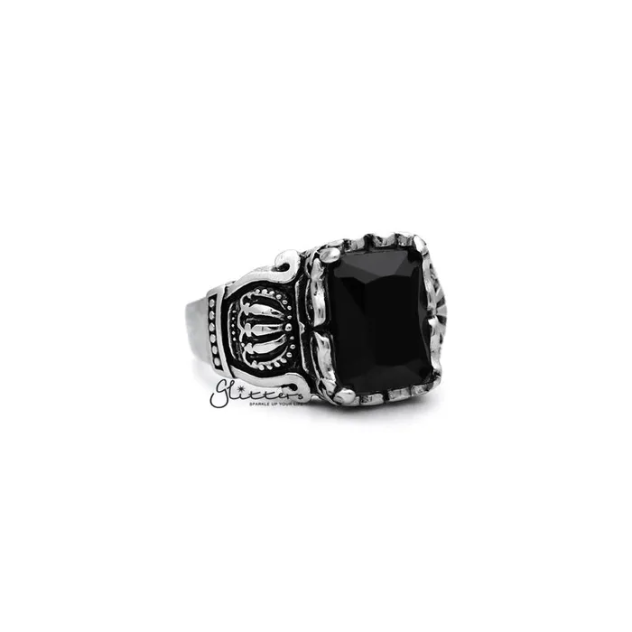 Bracelets Antiqued Stainless Steel Casting Mens Rings with Black Rectangle CZ Glitters