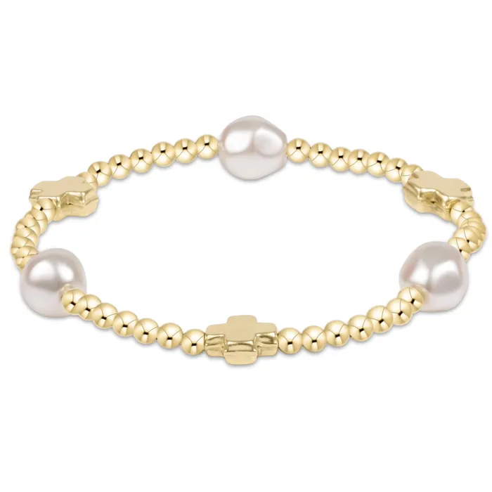 Bracelets enewton Signature Cross Admire Pearl Pattern 3mm Bead Bracelet Gold