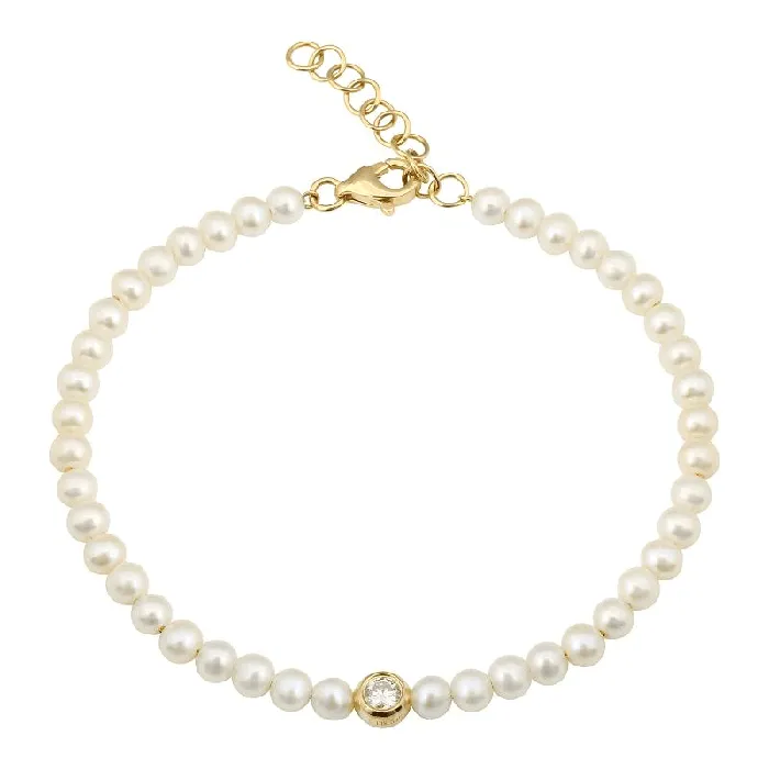 Bracelets Izakov Diamonds Fine Jewelry 14K Gold Bezel Diamond Pearl Bracelet