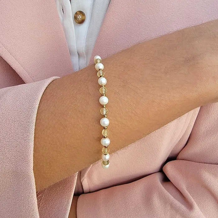 Bracelets Real Citrine and Pearl Bracelet Uniquelan Jewelry