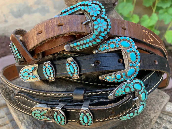 Crown Jewels Coin Rings Dishta Zuni Turquoise Sterling Silver Ranger Belts set of 3 Belts