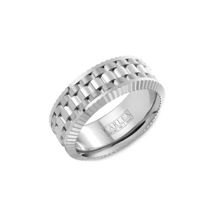 CROWN RING White Gold Fluted Band Rings