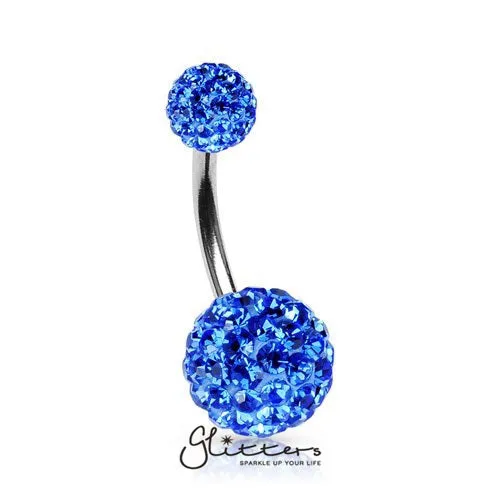 Crystal Cluster Ferido Double Disco Ball Navel Belly Button RingBlue Glitters Rings Crystal Cluster Ferido Double Disco Ball Navel Belly Button RingBlue Glitters Rings