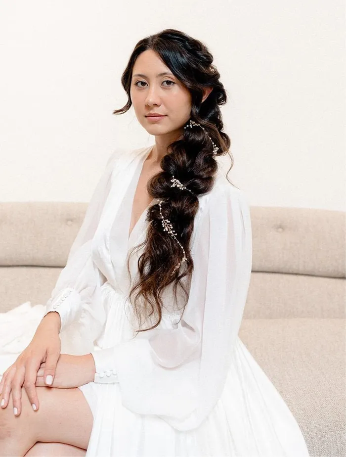 Dainty Pearl Hair Vine Jay Kay Braids and Bridal Earrings