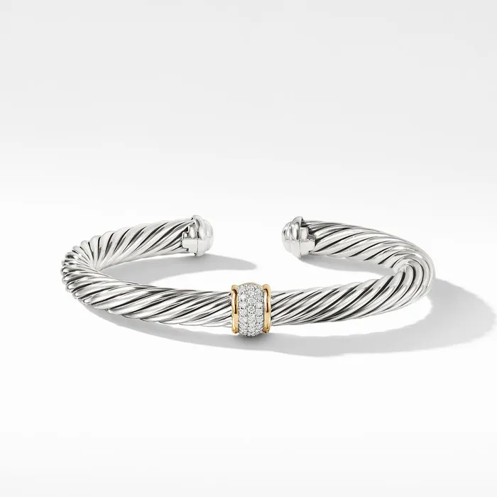 DAVID YURMAN INC Bracelets David Yurman Classic Cable Station Bracelet with Pave Diamonds 7mm