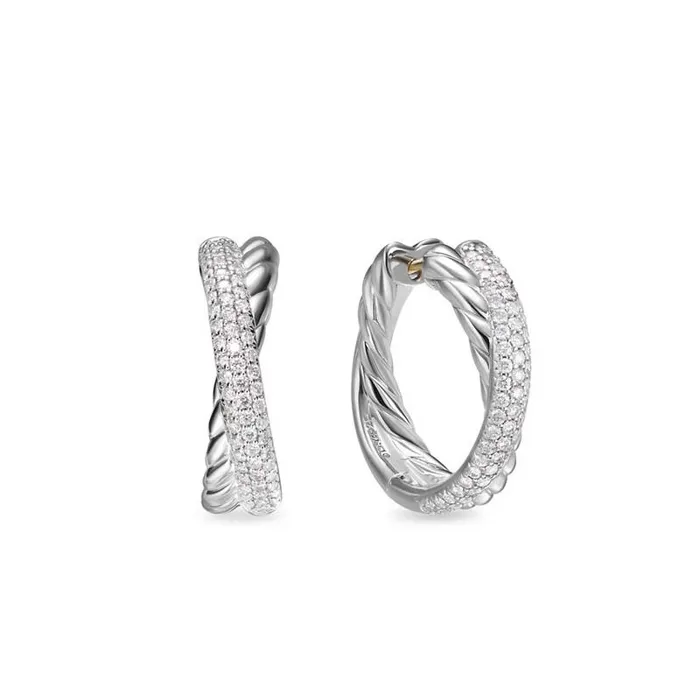 DAVID YURMAN INC David Yurman Crossover Hoop Earrings with Diamonds 224mm Earrings