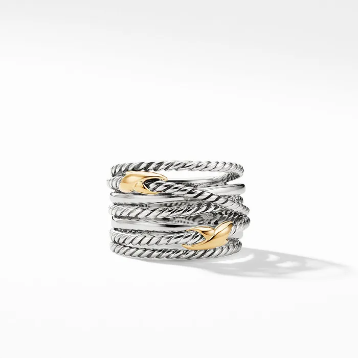 DAVID YURMAN INC David Yurman Double X Crossover Ring with 18K Yellow Gold 13mm Rings DAVID YURMAN INC David Yurman Double X Crossover Ring with 18K Yellow Gold 13mm Rings