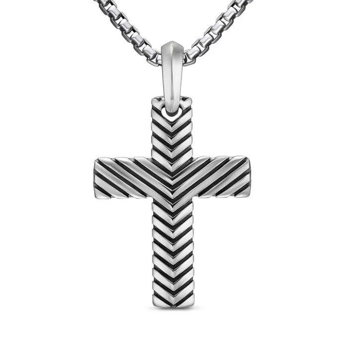 DAVID YURMAN INC Necklaces David Yurman Chevron Cross Pendant in Sterling Silver 36mm