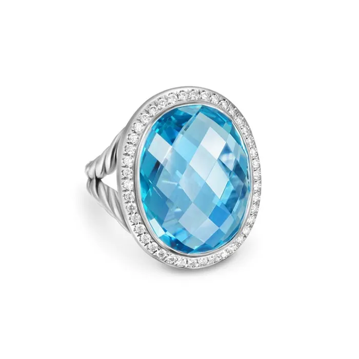 DAVID YURMAN INC Rings David Yurman Albion Oval Ring with Blue Topaz and Diamonds 21mm DAVID YURMAN INC Rings David Yurman Albion Oval Ring with Blue Topaz and Diamonds 21mm