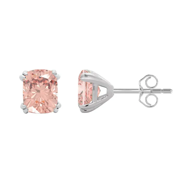 Earrings 14K WHITE GOLD 200CT PINK CUSHION DIAMOND LADIES EARRINGS Ethos