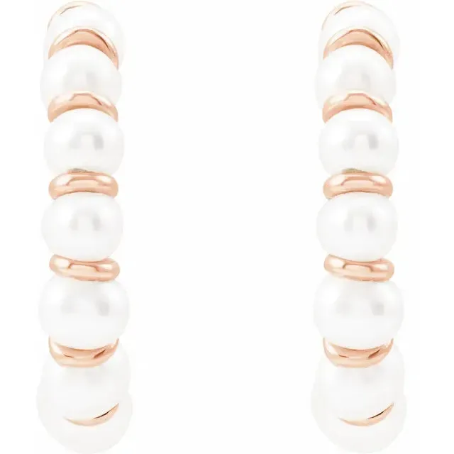 Earrings 302 Fine Jewelry Freshwater Cultured Pearl Open Back Hoop Earrings 15 or 30 MM Solid 14K Yellow White or Rose Gold
