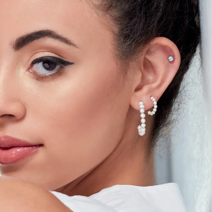 Earrings 302 Fine Jewelry Freshwater Cultured Pearl Open Back Hoop Earrings 15 or 30 MM Solid 14K Yellow White or Rose Gold
