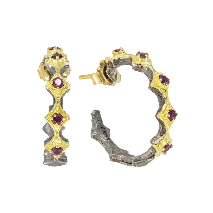 Earrings ARMENTA Scroll With Purple Rhodolite Hoop Earrings 165mm