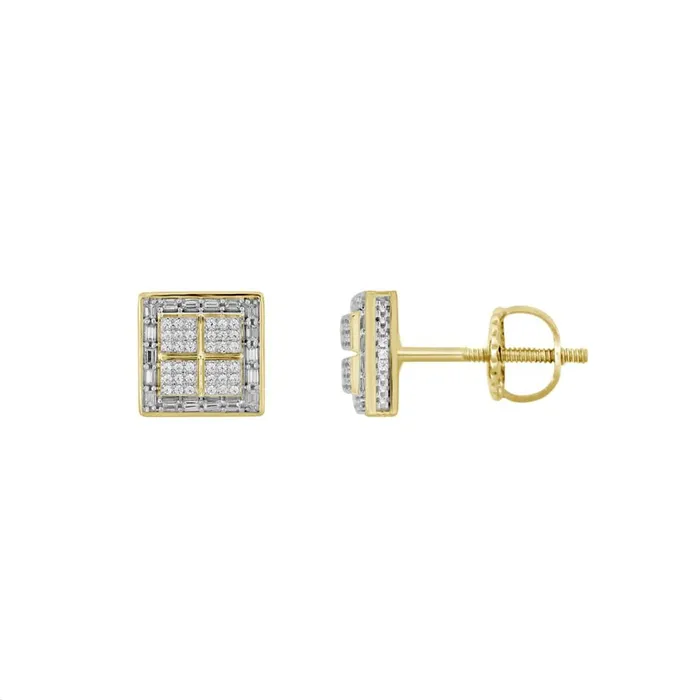 Earrings AV LADIES EARRING 033CT ROUNDBAGUETTE DIAMOND 10K YELLOW GOLD