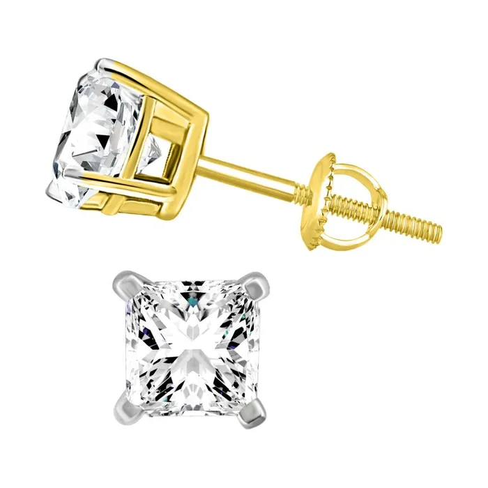 Earrings AV LADIES SOLITAIRE EARRINGS 015CT PRINCESS DIAMOND 14K YELLOW GOLD