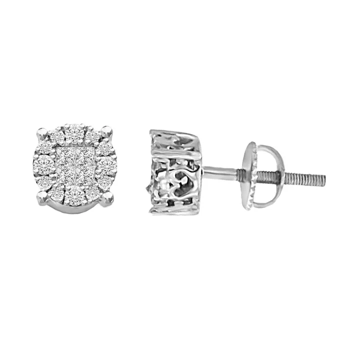 Earrings AV LADIES STUD EARRINGS 050CT ROUNDPRINCESS DIAMOND 14K WHITE GOLD