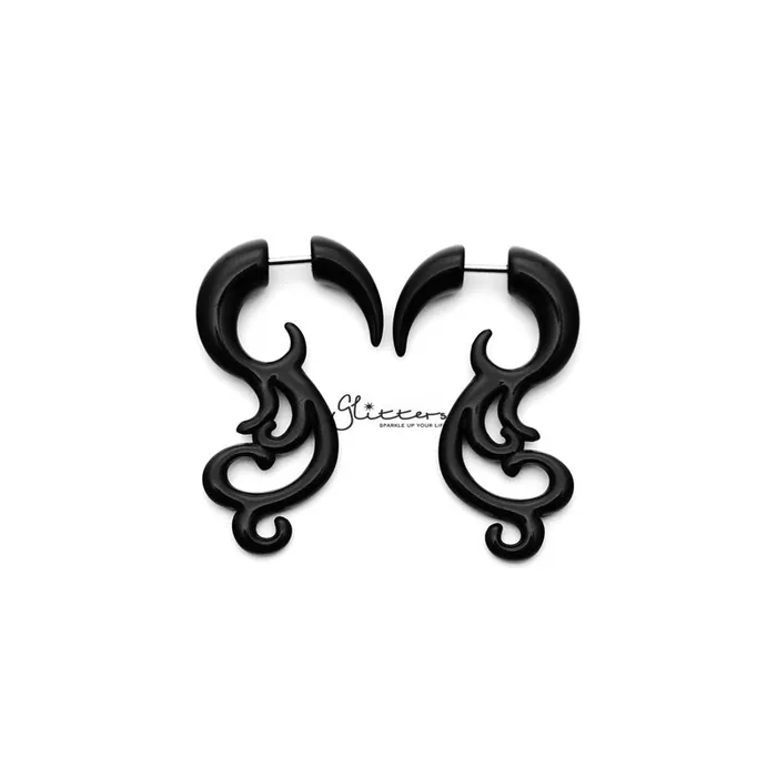Earrings Black Acrylic Tribal Floral Fake Ear Expander Tapers Glitters