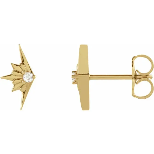 Earrings Celestial Starburst Natural Diamond Stud Earrings Solid 14K White Yellow Rose Gold or Silver Storyteller by Vintage Magnality