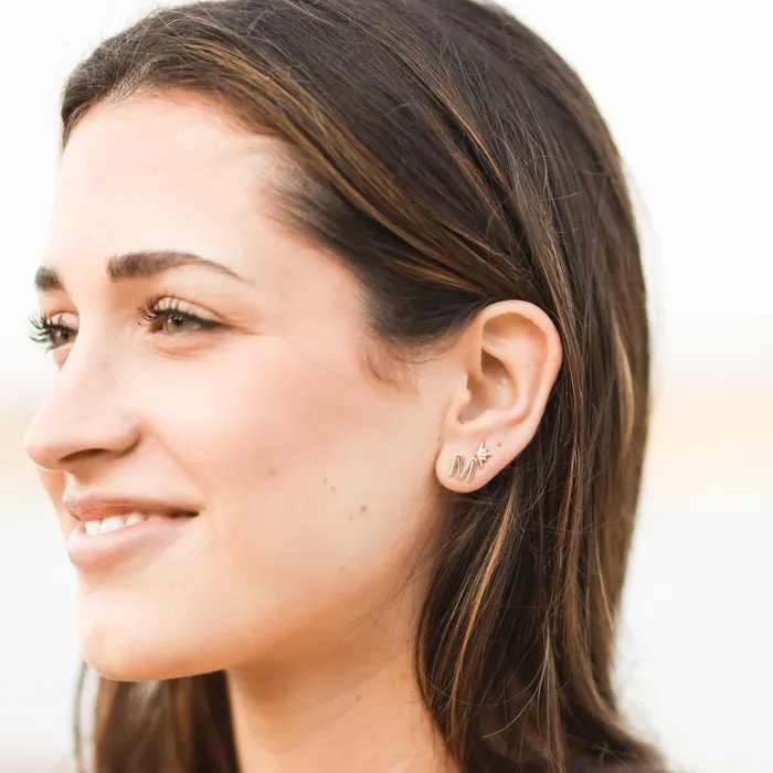 Earrings Celestial Starburst Natural Diamond Stud Earrings Solid 14K White Yellow Rose Gold or Silver Storyteller by Vintage Magnality