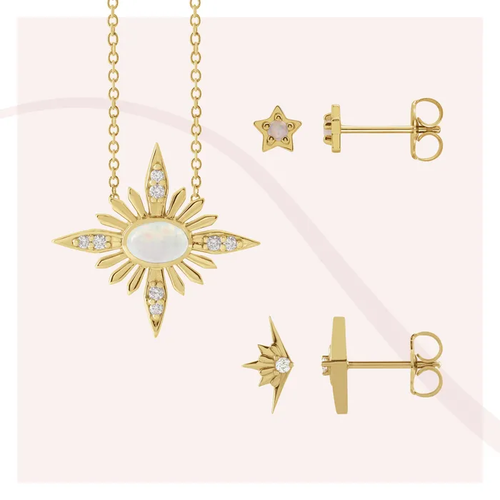 Earrings Celestial Starburst Natural Diamond Stud Earrings Solid 14K White Yellow Rose Gold or Silver Storyteller by Vintage Magnality