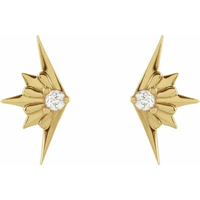 Earrings Celestial Starburst Natural Diamond Stud Earrings Solid 14K White Yellow Rose Gold or Silver Storyteller by Vintage Magnality