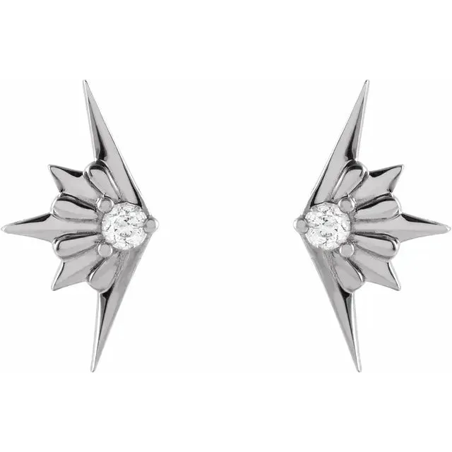 Earrings Celestial Starburst Natural Diamond Stud Earrings Solid 14K White Yellow Rose Gold or Silver Storyteller by Vintage Magnality