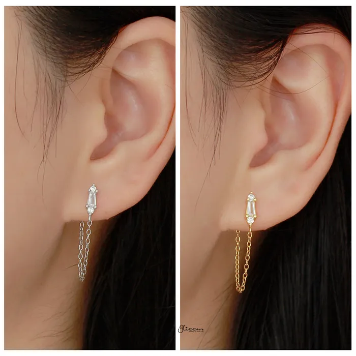 Earrings CZ Stud with Chain Earrings Gold Glitters