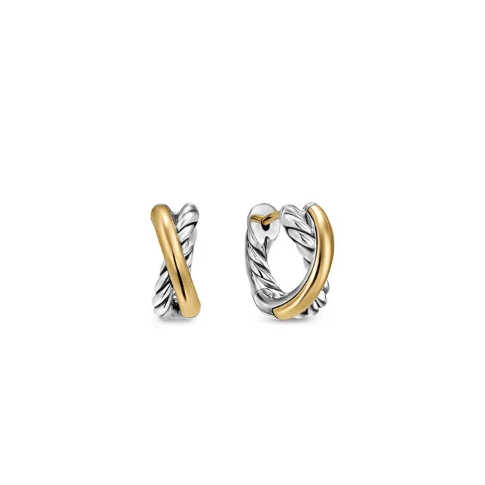 Earrings DAVID YURMAN INC David Yurman Crossover Huggie Hoop Earrings with 18K Yellow Gold 124mm