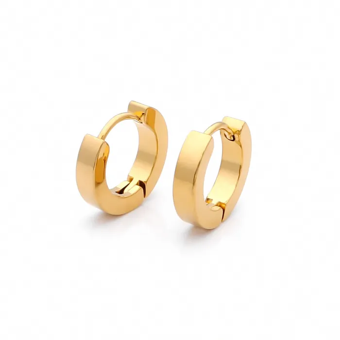 Earrings Glitters 18K Gold IP Stainless Steel Hinged Hoop Earrings 3X9