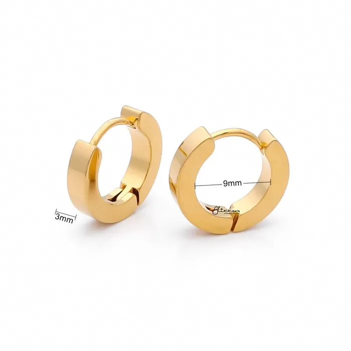 Earrings Glitters 18K Gold IP Stainless Steel Hinged Hoop Earrings 3X9