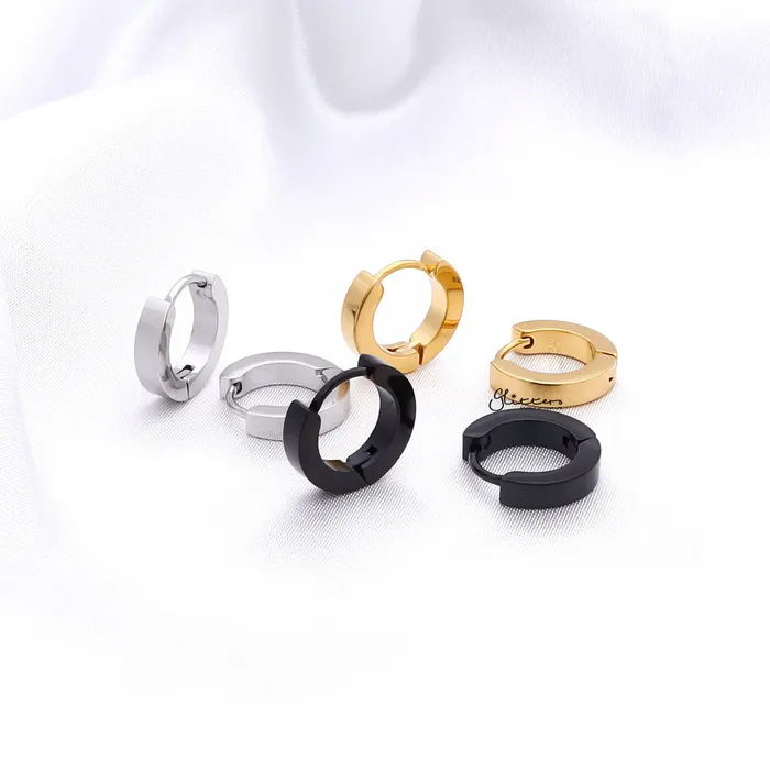 Earrings Glitters 18K Gold IP Stainless Steel Hinged Hoop Earrings 3X9