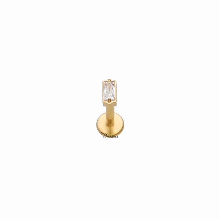 Earrings Glitters Baguette CZ Top Internally Threaded Flat Back Stud Earrings