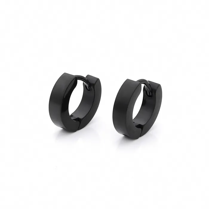 Earrings Glitters Black Titanium IP Stainless Steel Huggie Hoop Earrings Small