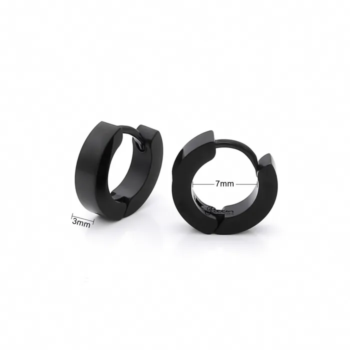 Earrings Glitters Black Titanium IP Stainless Steel Huggie Hoop Earrings Small