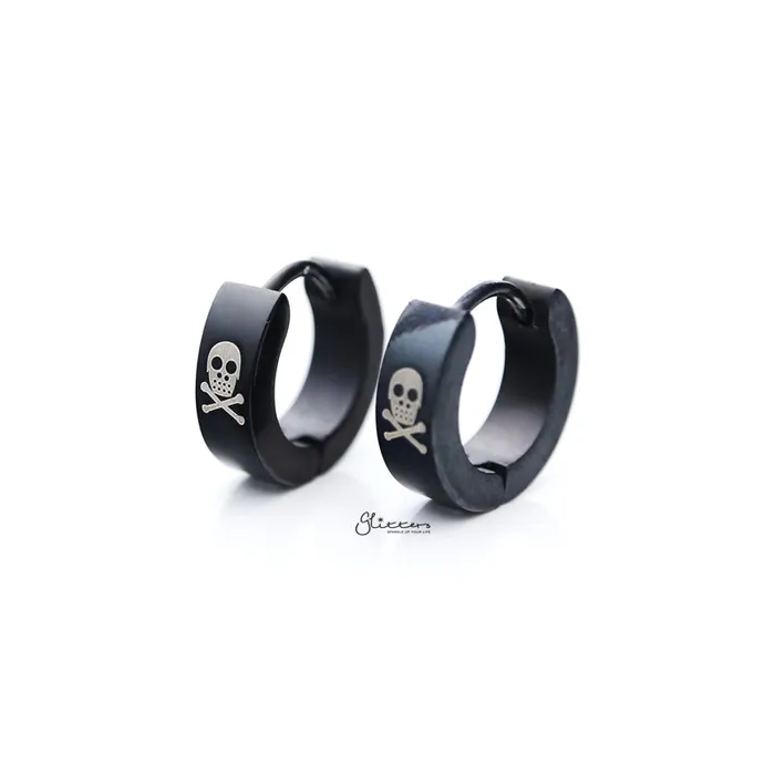 Earrings Glitters Black Titanium IP Stainless Steel Skull Hinged Hoop Earrings Earrings Glitters Black Titanium IP Stainless Steel Skull Hinged Hoop Earrings