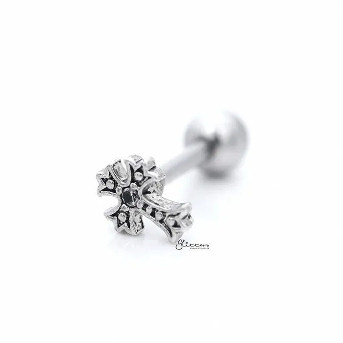 Earrings Glitters Cross with CZ Centered Tragus Cartilage Earring Stud