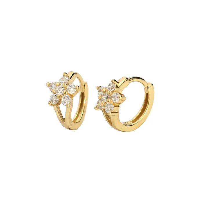 Earrings Glitters CZ Flower Huggie Hoop Earrings Gold