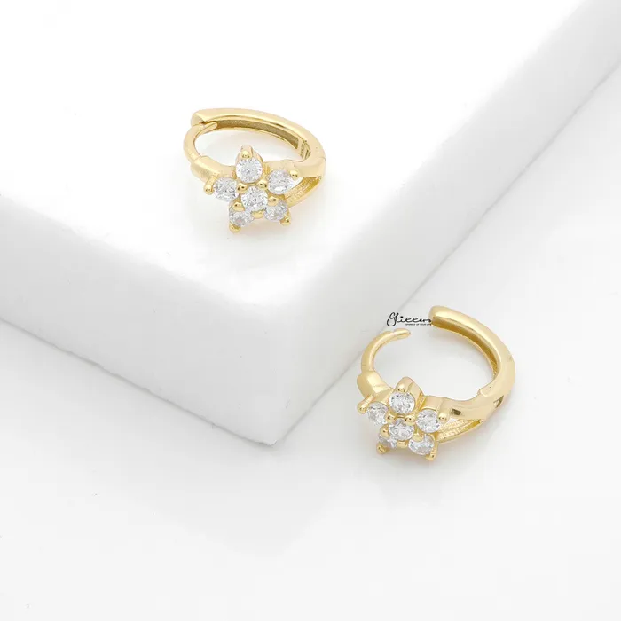 Earrings Glitters CZ Flower Huggie Hoop Earrings Gold