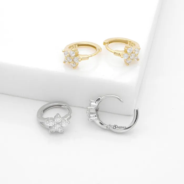 Earrings Glitters CZ Flower Huggie Hoop Earrings Gold
