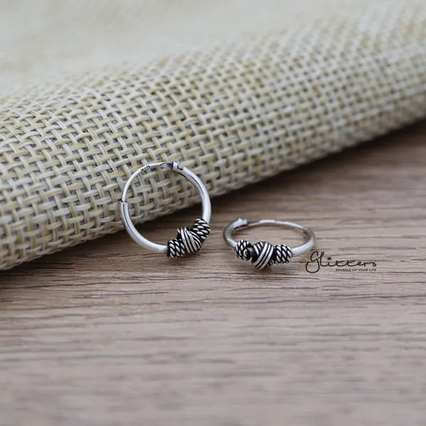Earrings Glitters Sterling Silver Bali Hoop Sleeper Earrings 12mm SSE0239