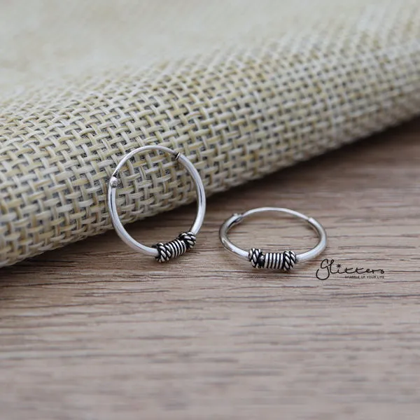 Earrings Glitters Sterling Silver Bali Hoop Sleeper Earrings 14mm SSE0240