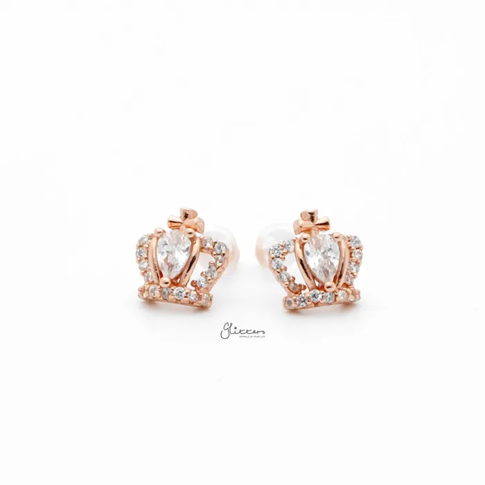 Earrings Glitters Sterling Silver Crown Stud Earrings Rose Gold