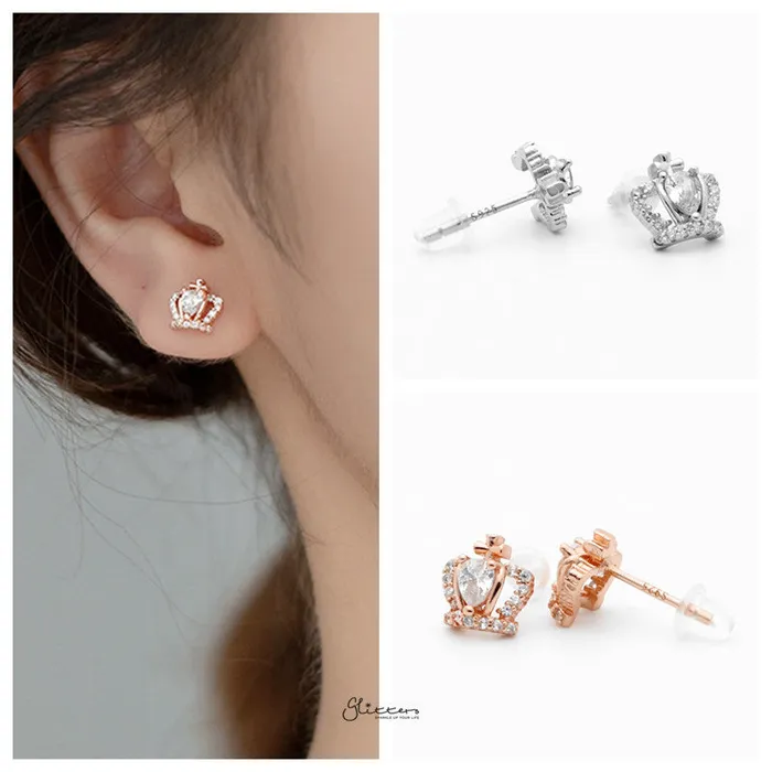 Earrings Glitters Sterling Silver Crown Stud Earrings Rose Gold