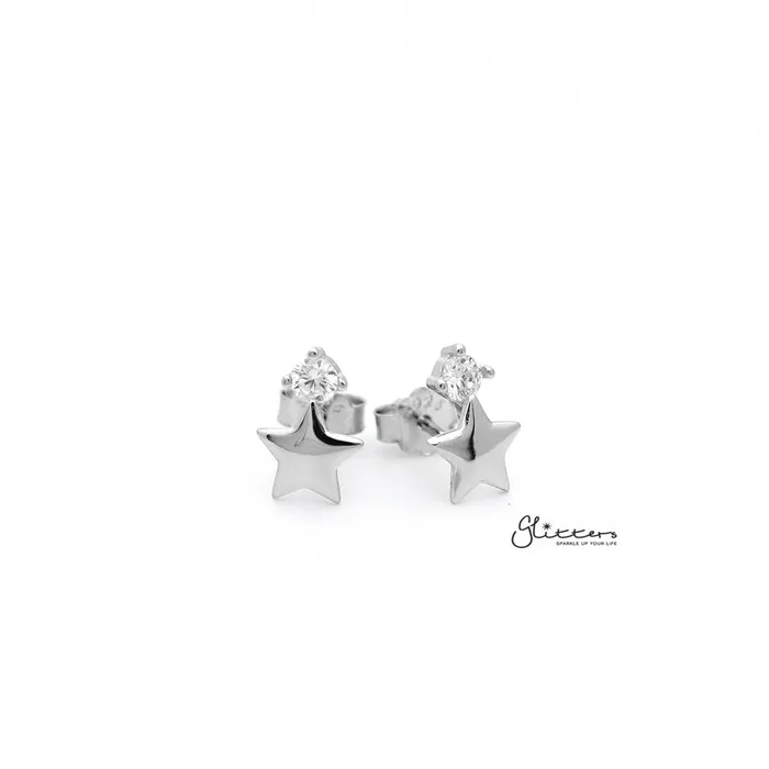 Earrings Glitters Sterling Silver Star with Prong Set CZ Womens Stud Earrings