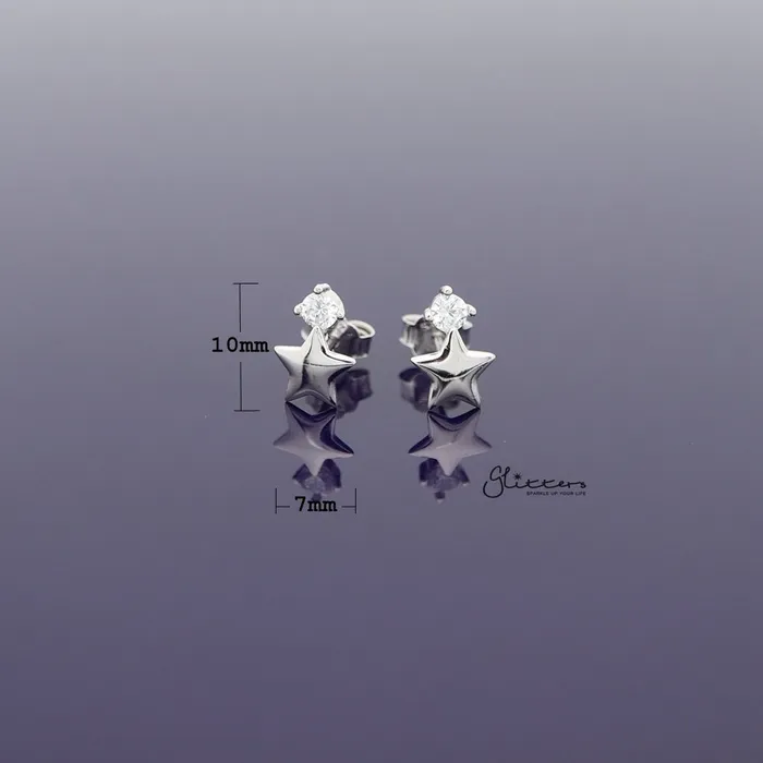 Earrings Glitters Sterling Silver Star with Prong Set CZ Womens Stud Earrings