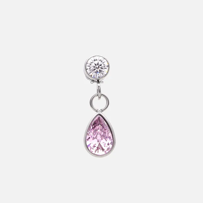 Earrings Glitters Teardrop CZ Top Internally Threaded Flat Back Stud Earrings Pink Earrings Glitters Teardrop CZ Top Internally Threaded Flat Back Stud Earrings Pink