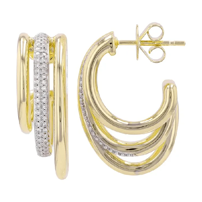 Earrings Izakov Diamonds Fine Jewelry 14K Gold Chunky 3Row Micro Pave Diamond JHoop Earrings